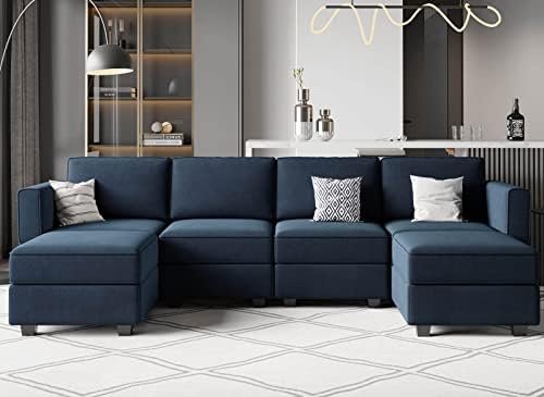 Belffin Modular Sectional Sofa U Shaped Velvet Couch with Reversible Chaise Oversized Couch with Ottoman Blue…  Home & Kitchen