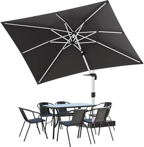 Devoko Alu Sonnenschirm Balkon 300x400x260cm Ampelschirm Doppeldach mit Abdeckung, Wasserabweisend Gartenschirm mit Kurbel,Sonnenschutz UV50+,360°Rotation,Antioxidative,Grau